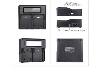 Двойное зарядное у-во BC-Q2 с инфо индикатором для Sony F970/770/ QM50/71/91+usb Charger