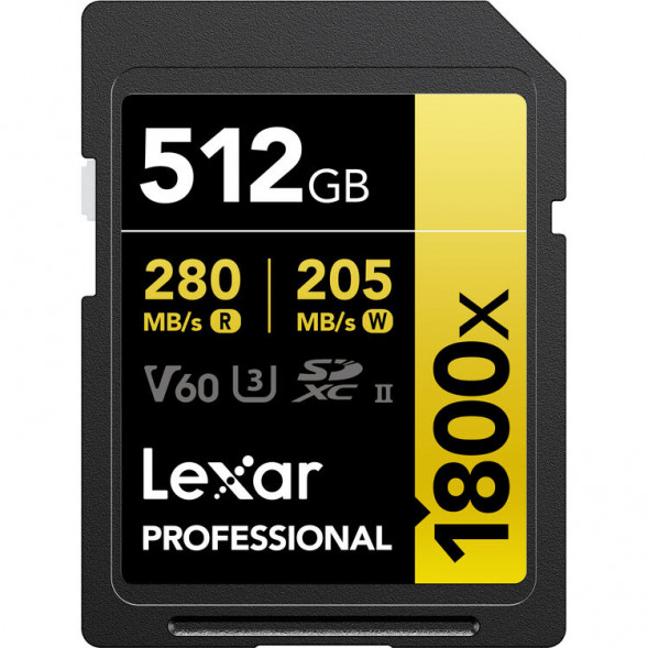 Карта памяти Lexar SDXC 512GB Professional Gold 1800x UHS-II 280/205 MB/s