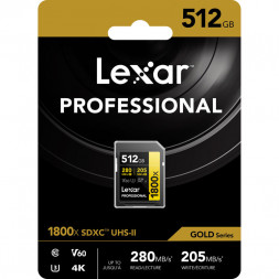 Карта памяти Lexar SDXC 512GB Professional Gold 1800x UHS-II 280/205 MB/s в Москве