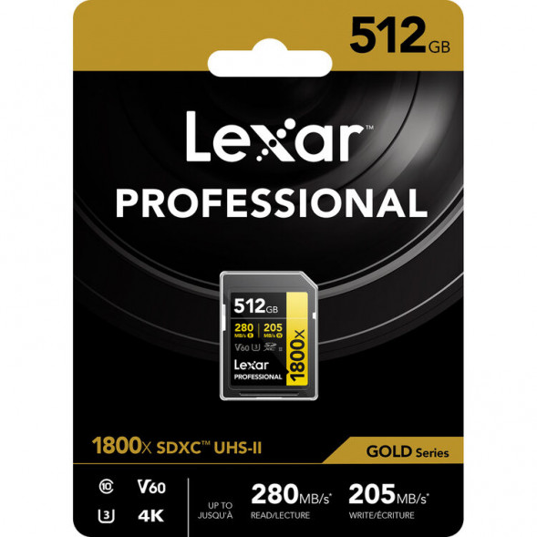 Карта памяти Lexar SDXC 512GB Professional Gold 1800x UHS-II 280/205 MB/s