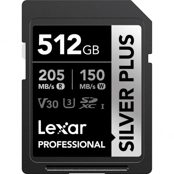 Карта памяти Lexar SDXC 512GB Professional Silver Plus V30 U3 205/150Mb/s (LSDSIPL512G-BNNNG)
