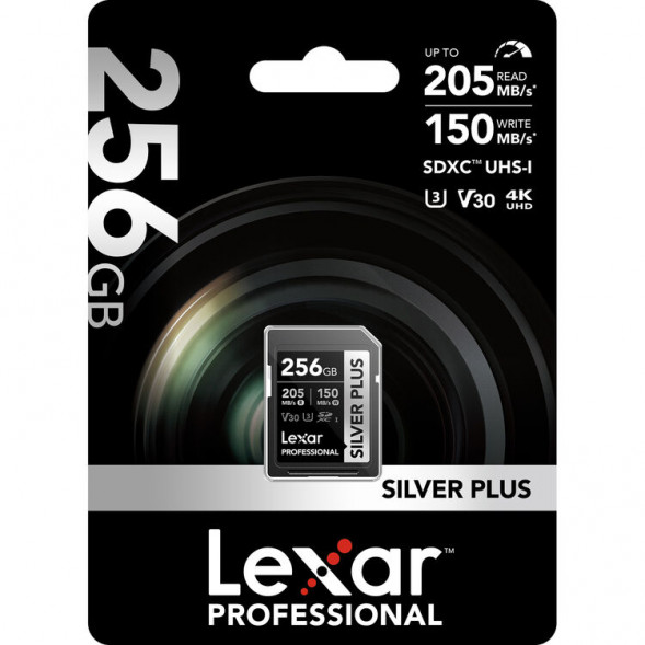 Карта памяти Lexar SDXC 256GB Professional Silver Plus V30 U3 205/150MB/s (LSDSIPL256G-BNNNG)