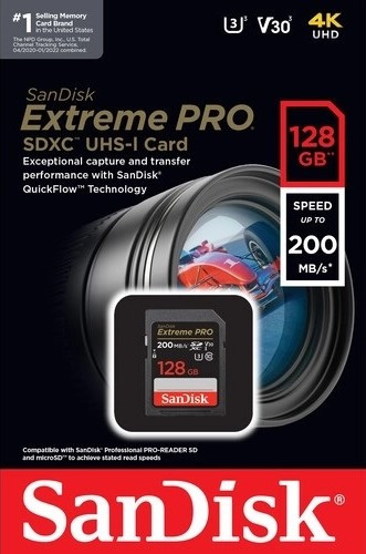 Карта памяти SanDisk Extreme Pro 128GB SDXC UHS-I Class 3 V30 200 MB/s