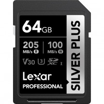 Карта памяти Lexar SDXC 64GB Professional Silver Plus V30 U3 205/100Mb/s [LSDSIPL064G-BNNNG] в Москве
