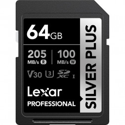 Карта памяти Lexar SDXC 64GB Professional Silver Plus V30 U3 205/100Mb/s [LSDSIPL064G-BNNNG] в Москве