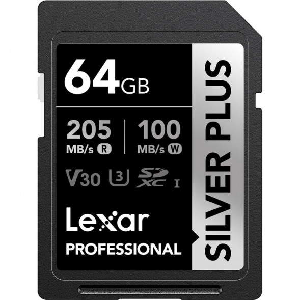 Карта памяти Lexar SDXC 64GB Professional Silver Plus V30 U3 205/100Mb/s [LSDSIPL064G-BNNNG]