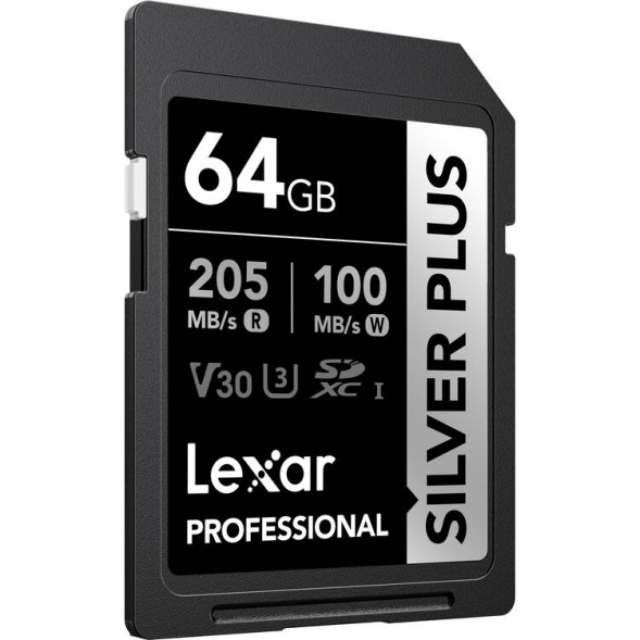 Карта памяти Lexar SDXC 64GB Professional Silver Plus V30 U3 205/100Mb/s [LSDSIPL064G-BNNNG]