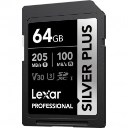Карта памяти Lexar SDXC 64GB Professional Silver Plus V30 U3 205/100Mb/s [LSDSIPL064G-BNNNG] в Москве
