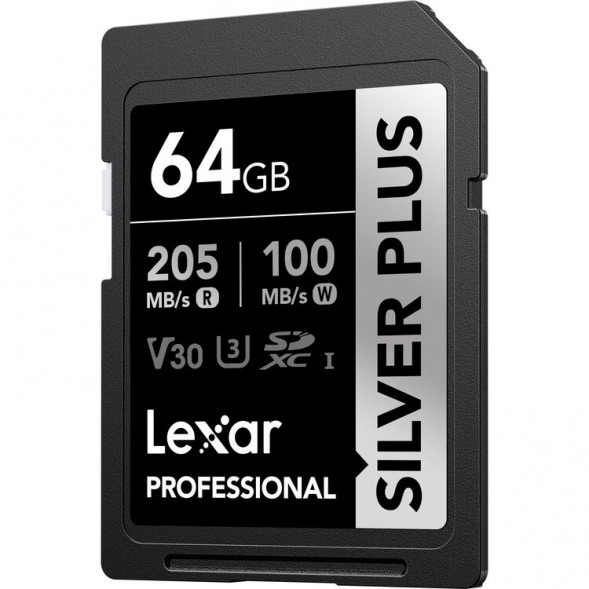 Карта памяти Lexar SDXC 64GB Professional Silver Plus V30 U3 205/100Mb/s [LSDSIPL064G-BNNNG]