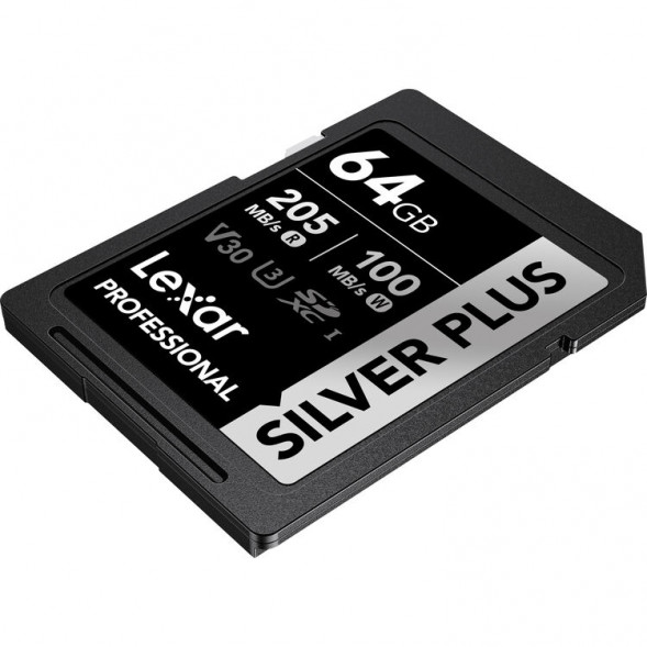Карта памяти Lexar SDXC 64GB Professional Silver Plus V30 U3 205/100Mb/s [LSDSIPL064G-BNNNG]