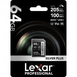 Карта памяти Lexar SDXC 64GB Professional Silver Plus V30 U3 205/100Mb/s [LSDSIPL064G-BNNNG] в Москве