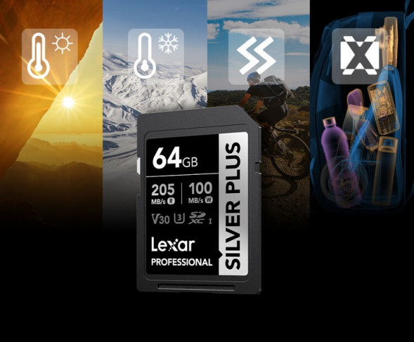 Карта памяти Lexar SDXC 64GB Professional Silver Plus V30 U3 205/100Mb/s [LSDSIPL064G-BNNNG]