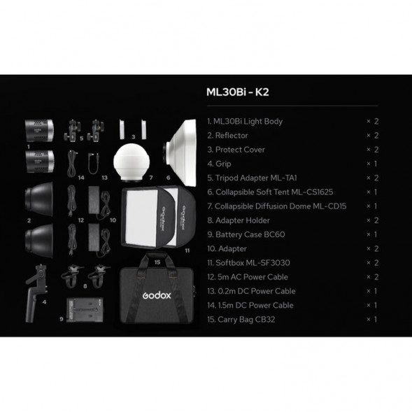 Комплект светодиодных осветителей Godox ML30Bi-K2 Kit