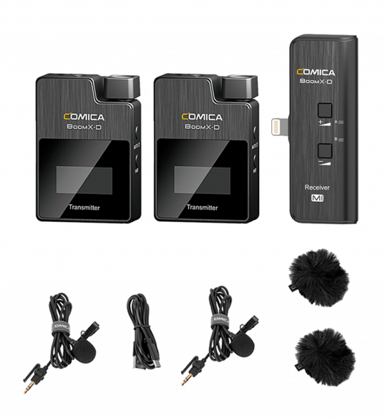 Беспроводной петличный микрофон Comica BoomX-D MI2  (TX+TX+MI RX) для Apple Lightning